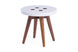 mesa cabeceira redonda de madeira biscoito fino 35 cm off white em fundo infinito visto na diagonal