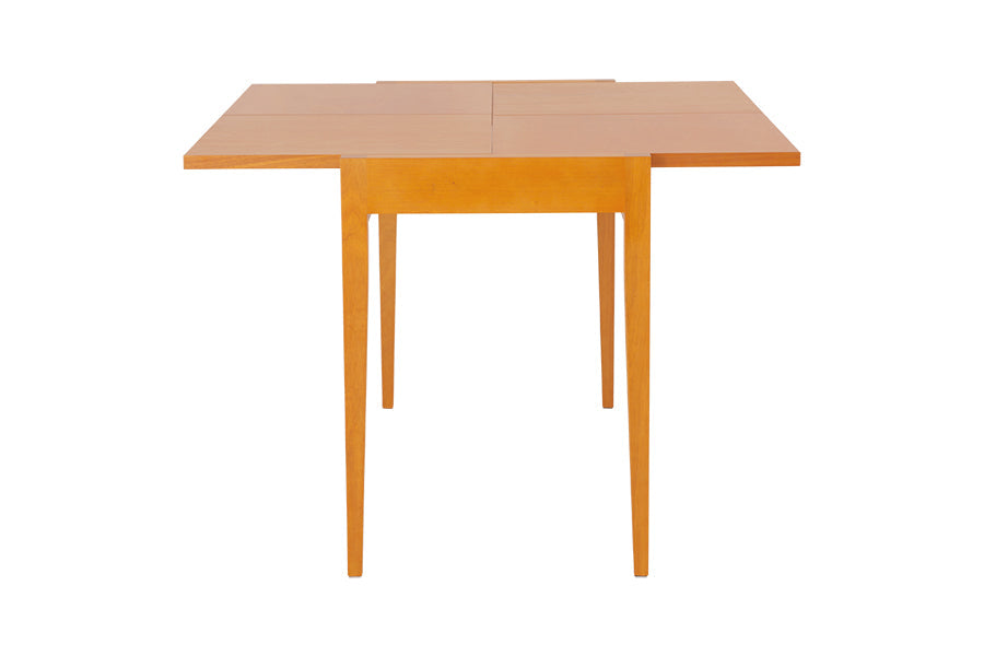 foto da mesa retratil pina na cor cerezo em fundo branco vista de lado aberta