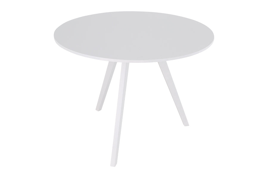 mesa madeira de jantar redonda eme off white em fundo infinito visto de cima
