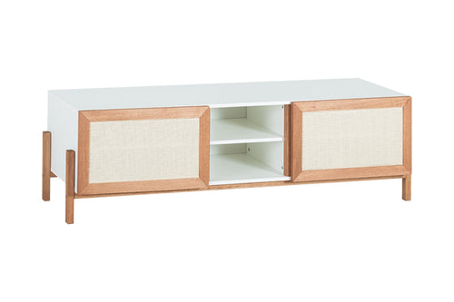 rack para sala 166 cm yono branco e jatobá visto na diagonal em fundo branco