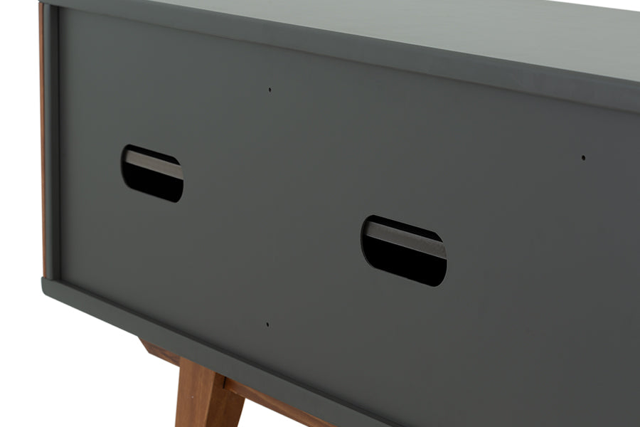 rack sala panteon grafite 210 cm detalhe passa cabo