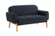 sofa 2 lugares agnes natural e tecido azul visto na diagonal em fundo infinito
