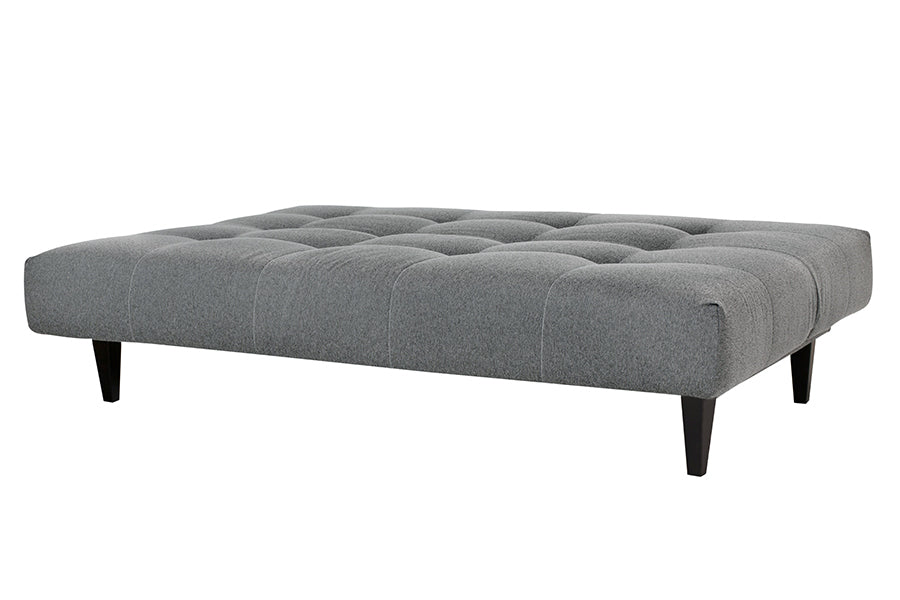sofa camas denver cinza visto na diagonal em forma de cama