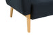 sofa de dois lugares agnes natural e tecido azul focando nos pes