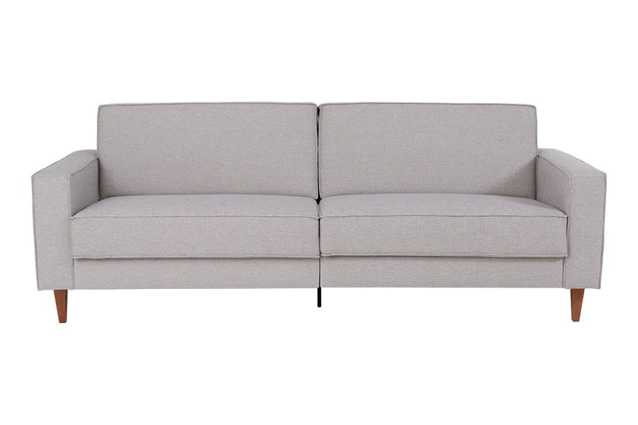 sofa living 3 lugares nairobi cinza claro em fundo infinito visto de frente