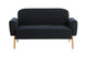 sofa verde 2 lugares agnes natural e tecido azul visto de frente em fundo infinito