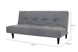 sofa cama casal 3 lugares denver cinza visto na diagonal em forma de sofa com medidas escritas na imagem